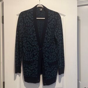 Banana Republic Navy and Teal leopard Cardigan merino wool